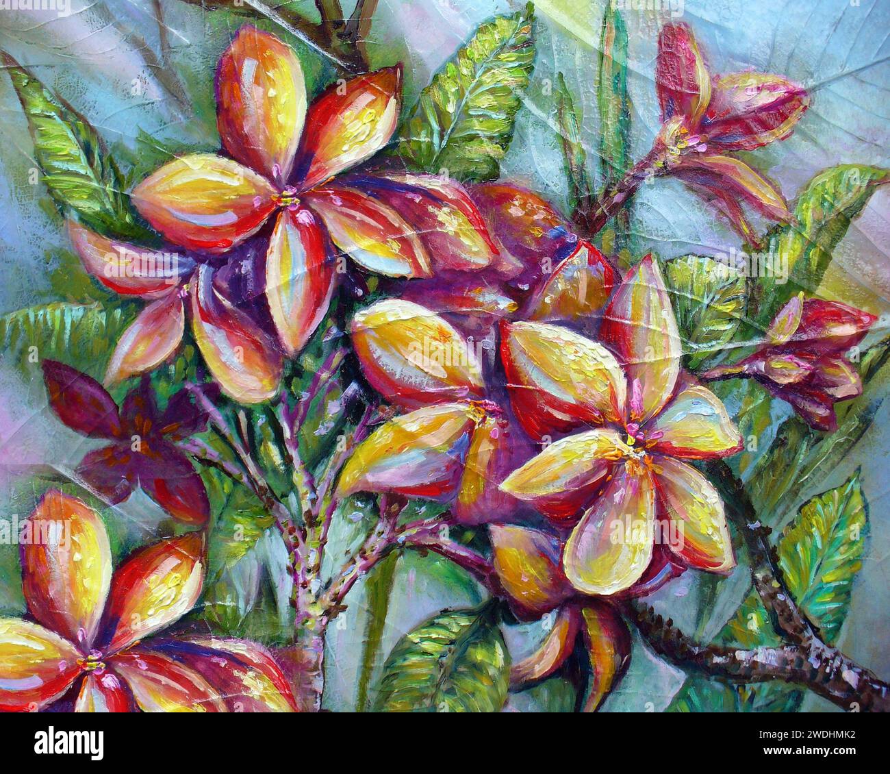 Kunstölgemälde Frangipani Blume abstrakte Farbe Stockfoto