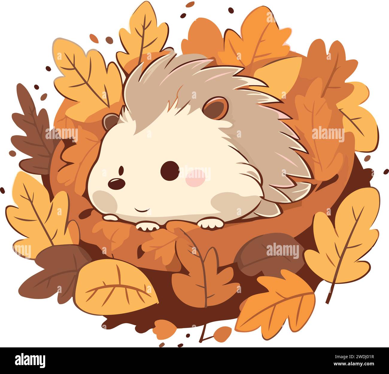 Nettes Stachelschwein im Nest mit Herbstblättern Vektor-Illustration Design Stock Vektor