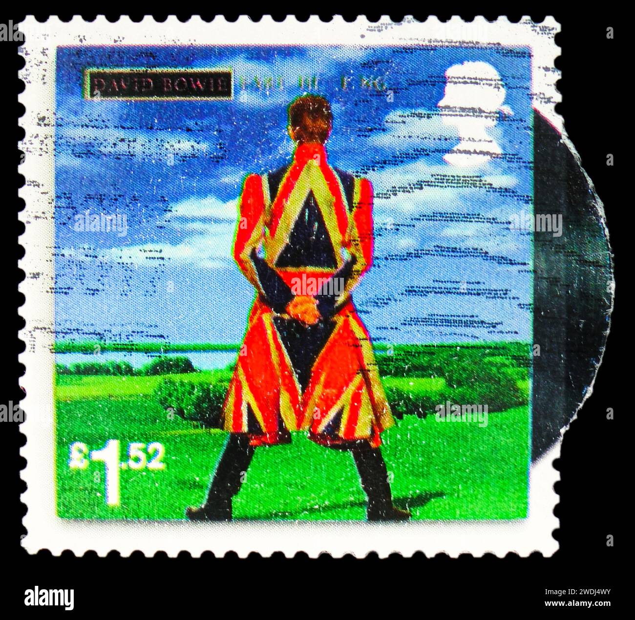 MOSKAU, RUSSLAND - 23. DEZEMBER 2023: Briefmarke gedruckt in Großbritannien zeigt Earthling von David Bowie, 1997, Serie, um 2017 Stockfoto