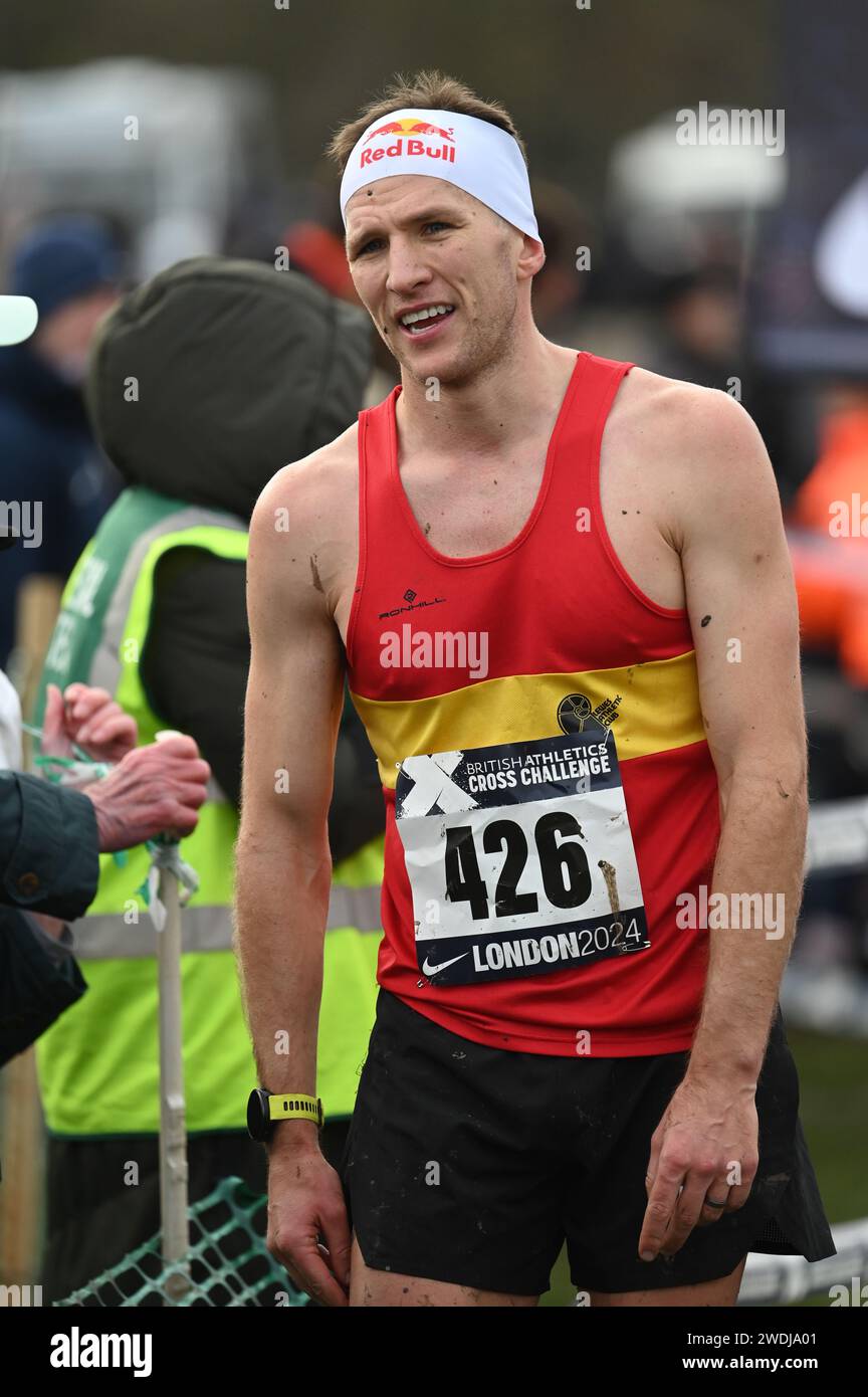 Hampstead, England. Januar 2024. Tom Evans (426) nach dem London International Cross Country. Quelle: Nigel Bramley/Alamy Live News Stockfoto