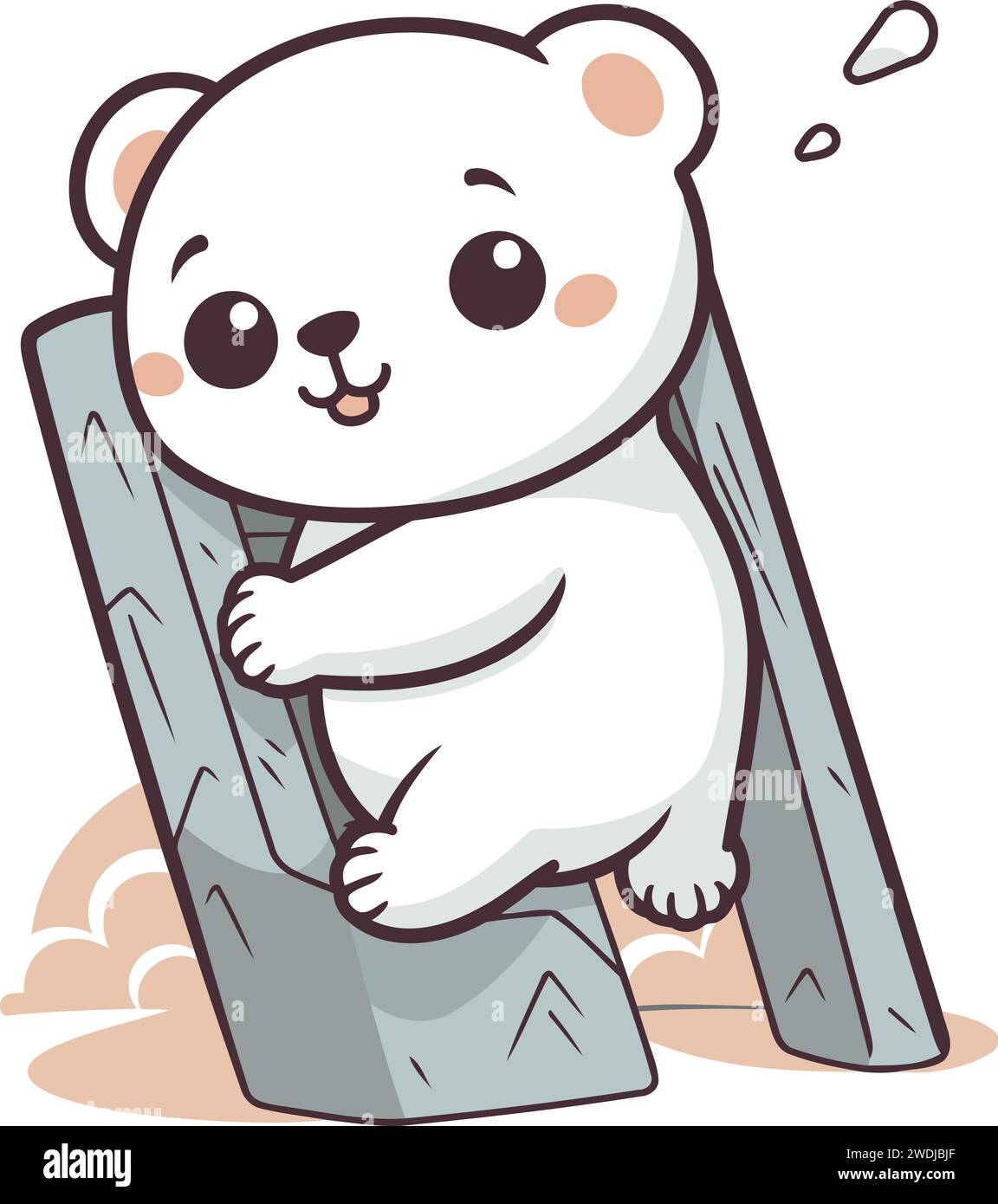 Eisbär sitzen auf hölzernen Brücken-Vektor-Illustration. Cartoon Eisbär sitzt auf einer Holzbrücke. Stock Vektor