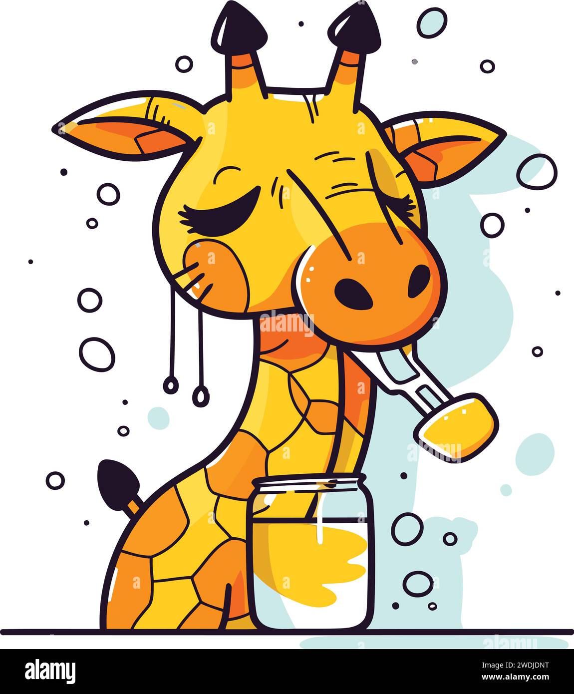 Süße Giraffe mit einem Glas Honig. Vektorabbildung. Stock Vektor
