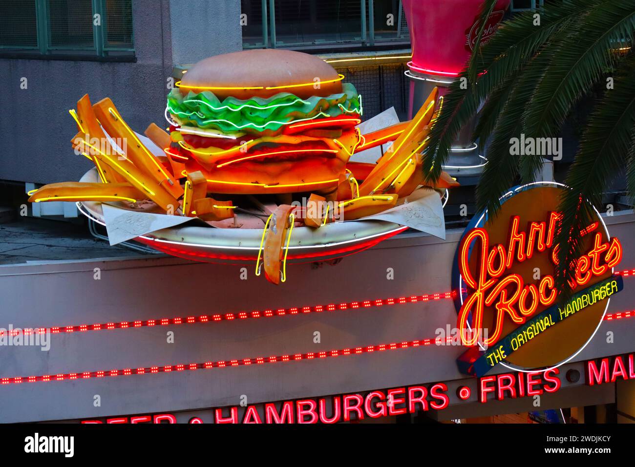 Johnny Rockets, Der Ursprüngliche Hamburger. Legendäre Burger, Shakes, Pommes und Spaß auf dem CityWalk in den Universal Studios Hollywood Stockfoto