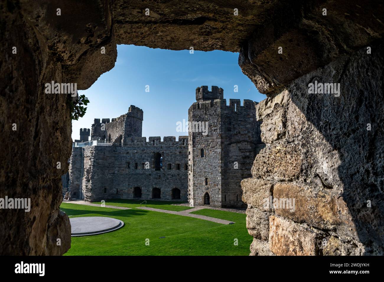 Einblick in Caernarfon Castle, Eine mittelalterliche Festung in Nordwales, Großbritannien Stockfoto