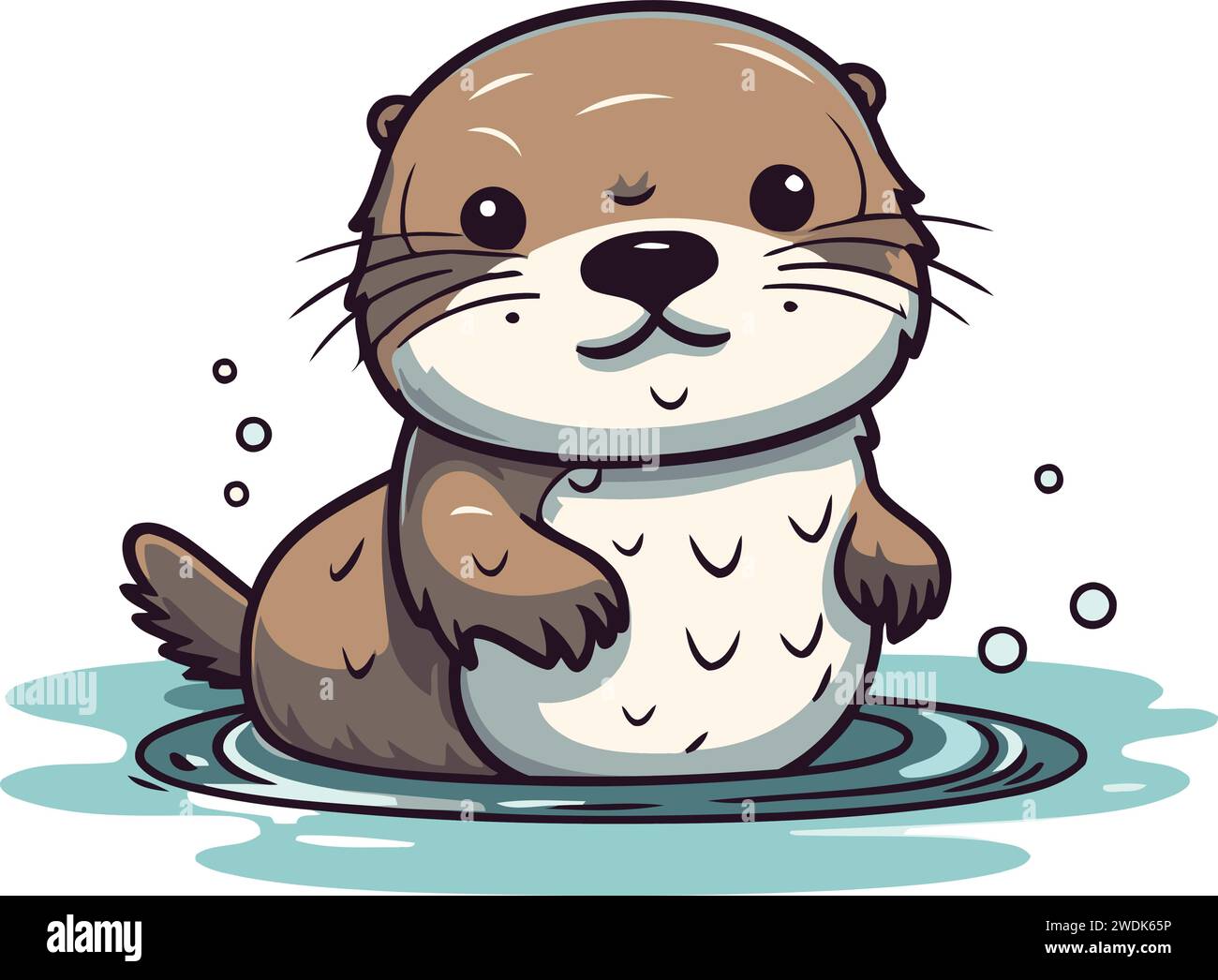 Süßer Otter im Wasser. Vektor-Illustration des Zeichentricktiers. Stock Vektor