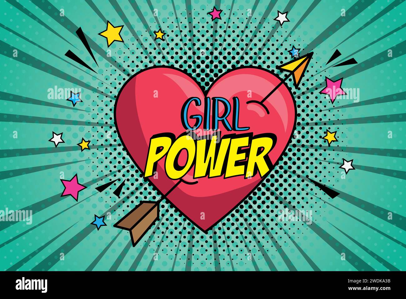 Power Girl Heart Love Valentinstag Pop Art Stock Vektor