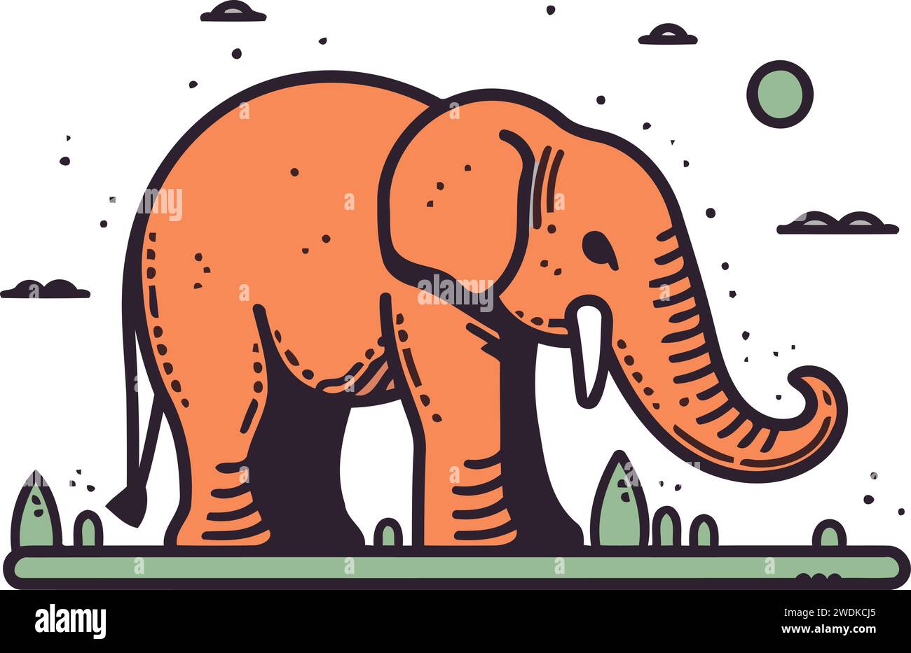 Vektor-Illustration eines Elefanten, der auf dem Gras im Wald steht. Stock Vektor