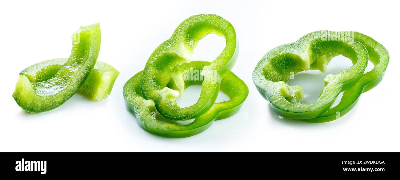Pepper Scheiben in Gruppe retuschiert und isoliert weißen Hintergrund für die Verpackung Design Stockfoto