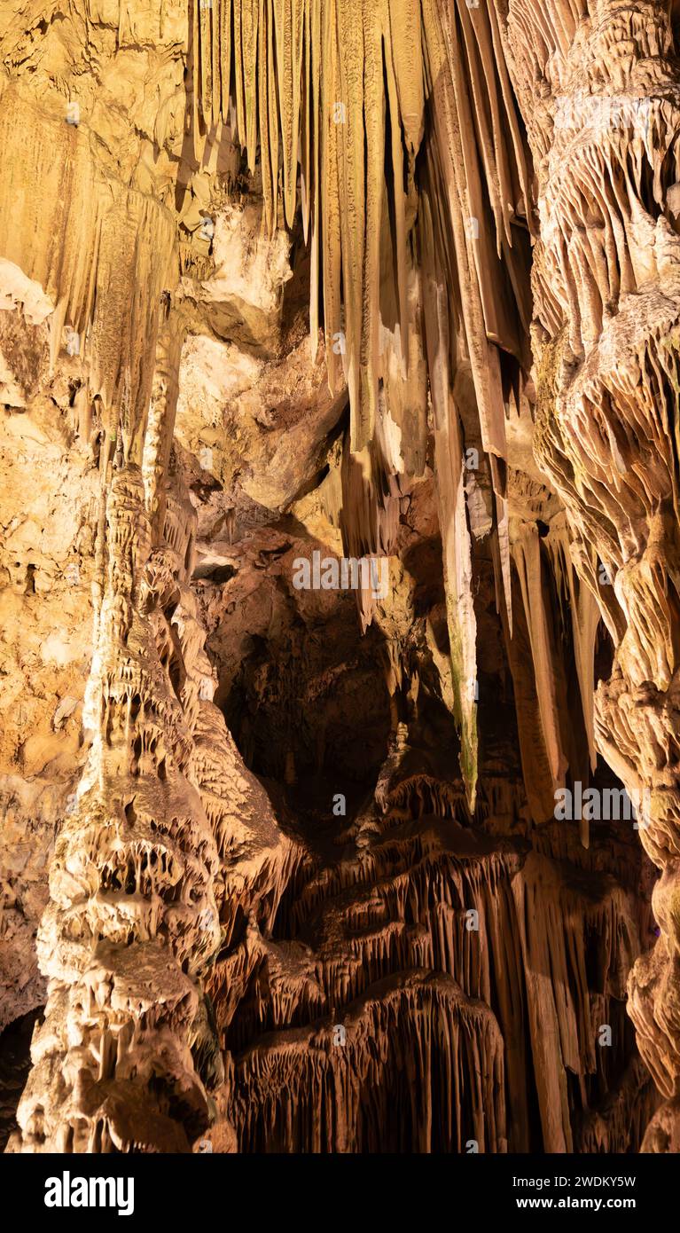 Einige der wunderschönen Stalaktiten in der Höhle von St. Michael, Gibraltar Stockfoto