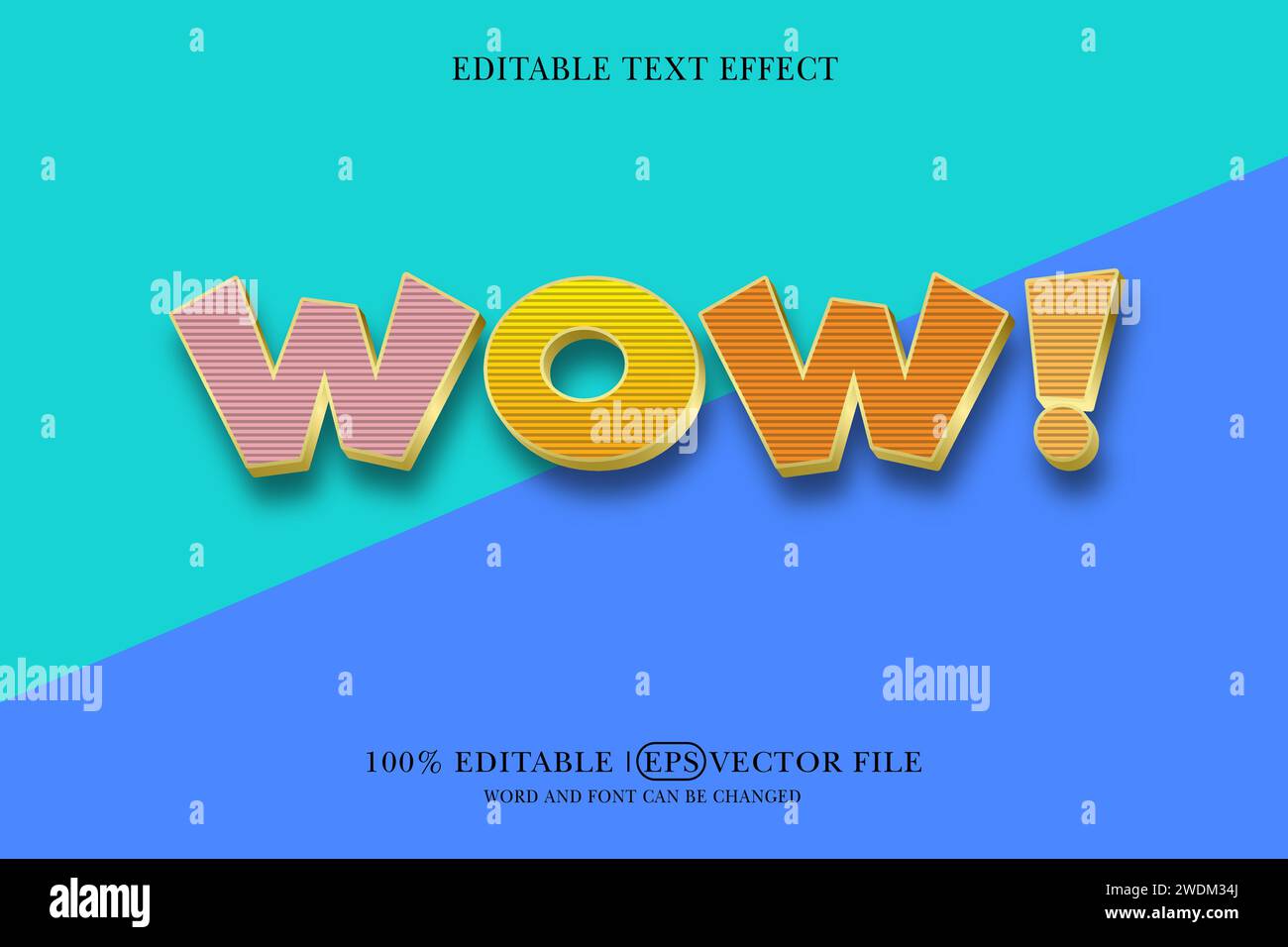 Texteffekt mit bearbeitbarem Wow! 3D-Stil Stock Vektor