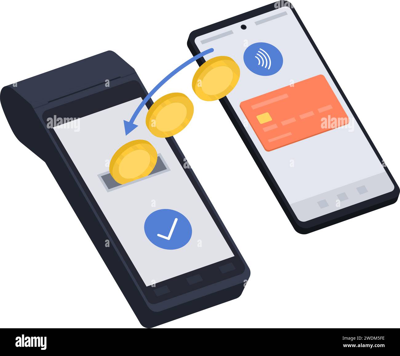 Geldtransfer vom Smartphone zum POS-Terminal: Zahlung per digitalem Geldbeutel Stock Vektor