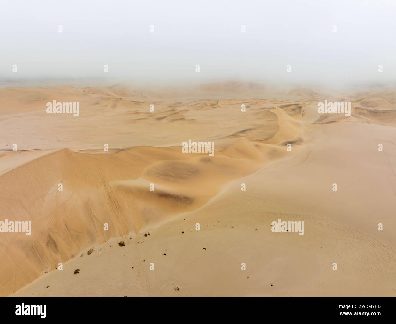 Dune 7 aus der Vogelperspektive, eine Gruppe auf Sanddünen in Walvis Bay, gesehen von Drohne, Namibia Stockfoto