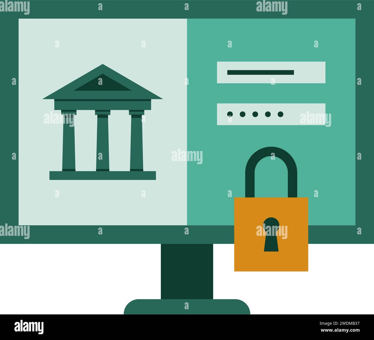 Online-Banking-Website-Anmeldung mit Schloss, isoliertes Symbol Stock Vektor