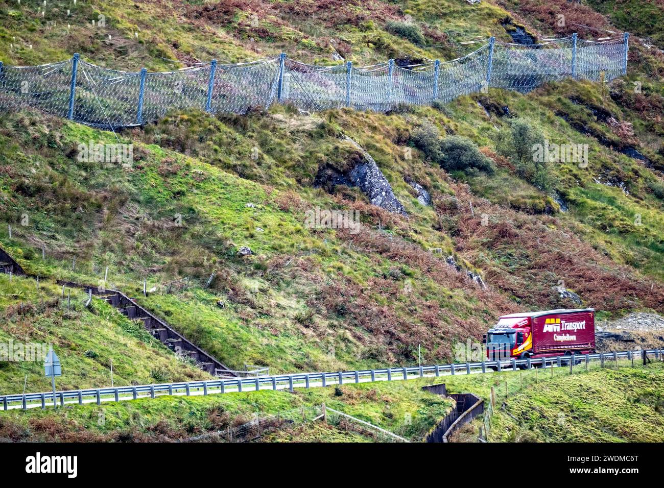 Aus der Vogelperspektive auf den Rest und seien Sie dankbar, Road and Erdrutsch Defences, Schottland Stockfoto