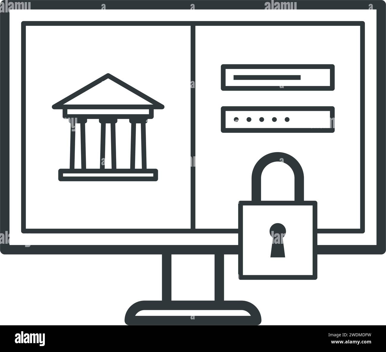 Online-Banking-Website-Anmeldung mit Schloss, isoliertes Symbol Stock Vektor