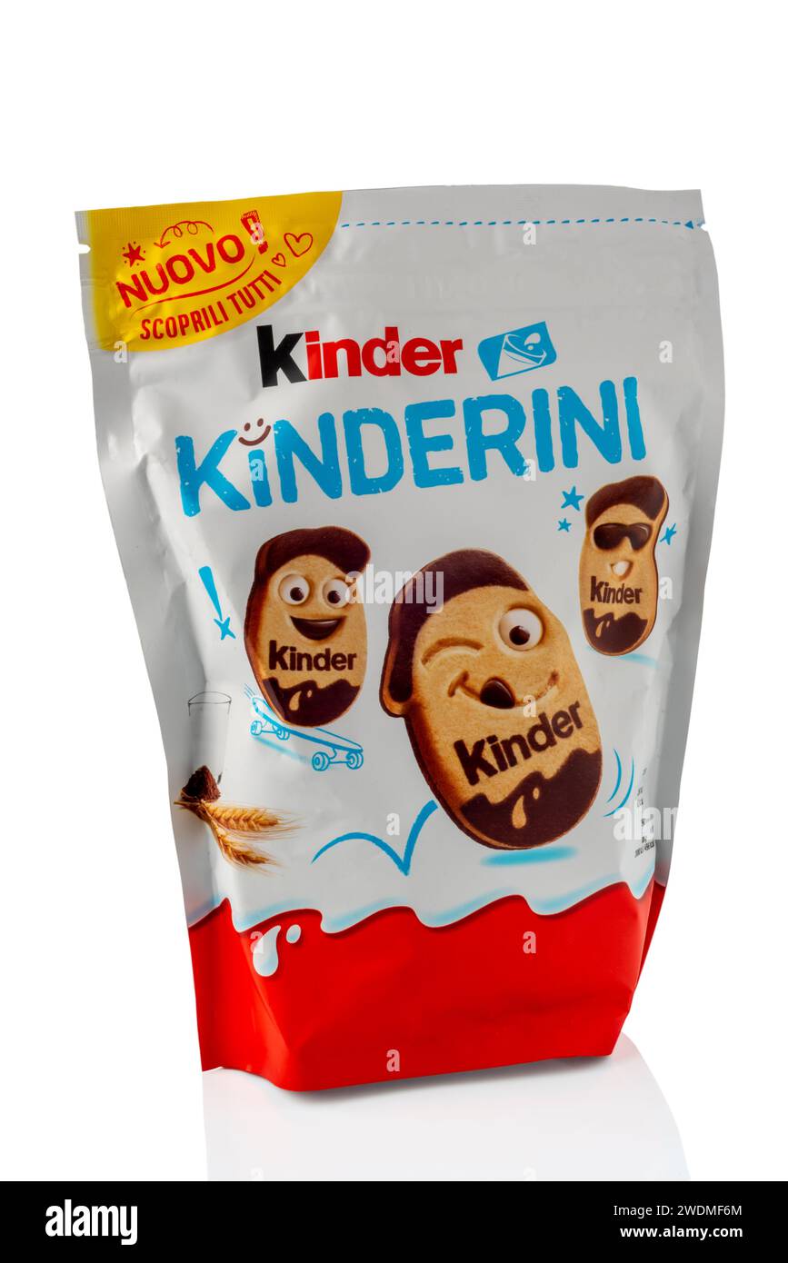 Italien - 20. Januar 2024: Ferrero Kinder Milch- und Kakao-Shortbread ...