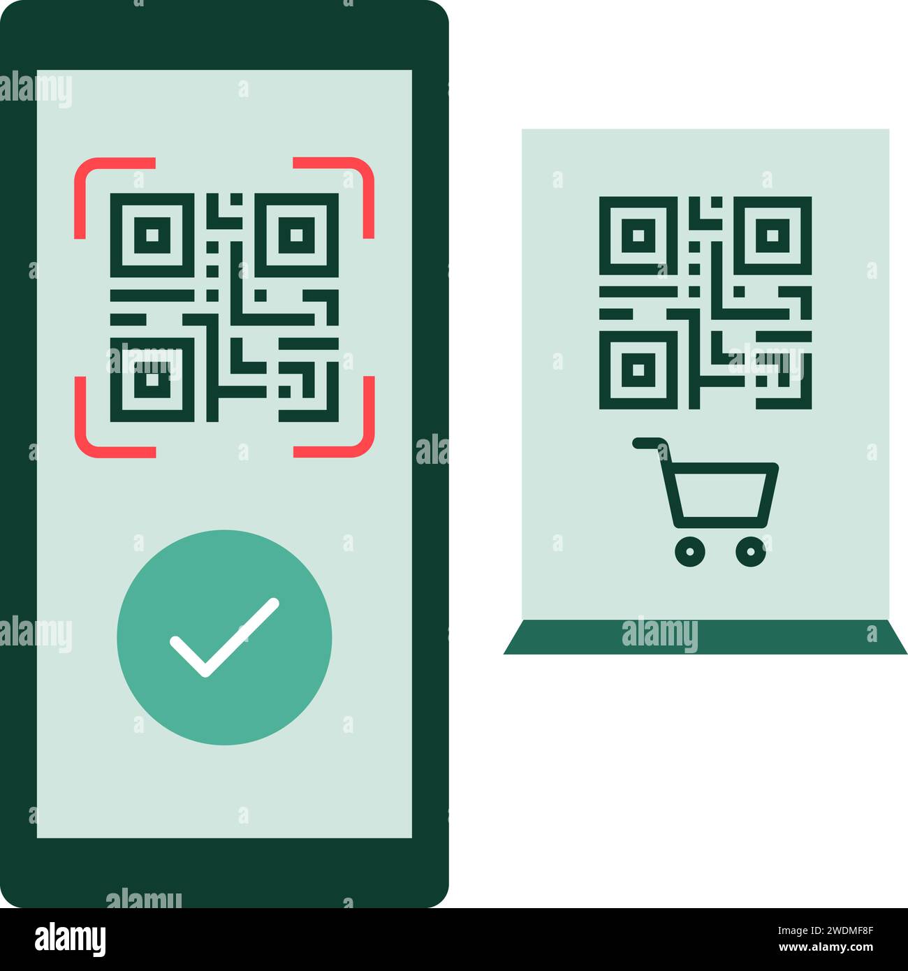 QR-Code-Scan und mobile Zahlung, isoliertes Symbol Stock Vektor
