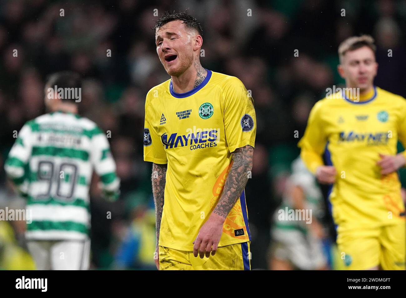 Mark McLauchlan von Buckie Thistle reagiert auf das Spiel der vierten Runde des Scottish Cup im schottischen Celtic Park. Bilddatum: Sonntag, 21. Januar 2024. Stockfoto