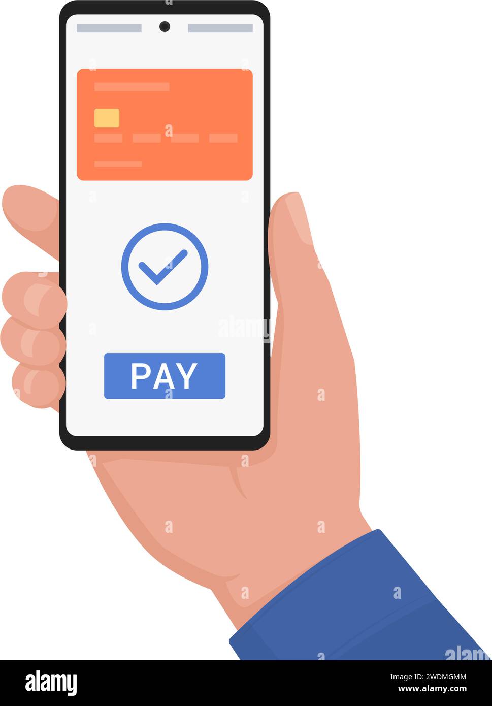 Benutzer, der mit seinem digitalen Geldbeutel auf dem Smartphone bezahlt Stock Vektor