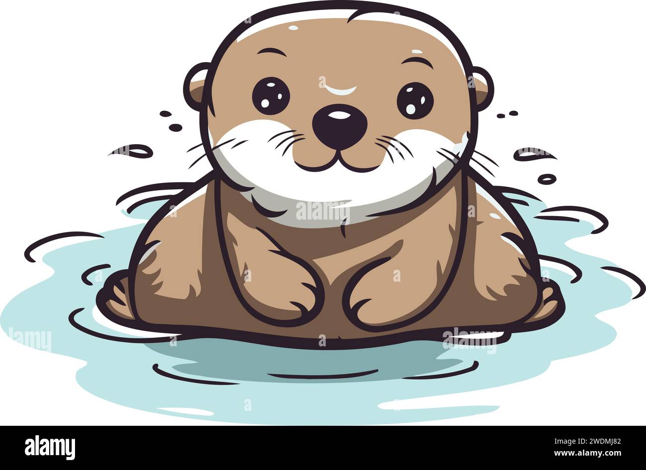 Süßer kleiner Otter, der im Wasser schwimmt. Vektorabbildung. Stock Vektor