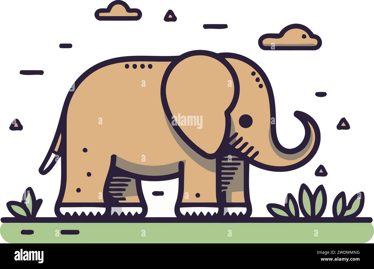 Vektor-Illustration eines Elefanten, der auf dem Gras im Park steht. Stock Vektor