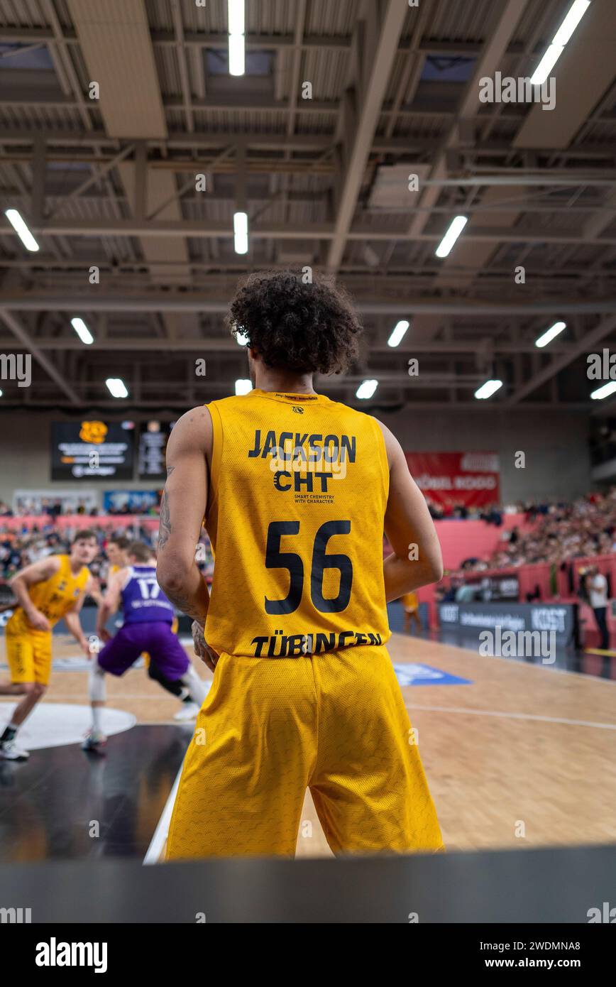 Jhivvan Jackson (Tigers Tuebingen, #56) Tigers Tuebingen vs. BG Goettingen, Basketball, 1. Bundesliga, easyCredit BBL, Spielzeit 2023/2024, 17. Spieltag, 21.01.2024 Foto: Eibner-Pressefoto/Nina Sander Stockfoto