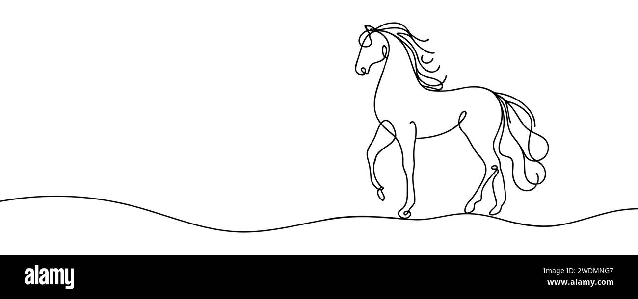 Durchgehende Einzeichenzeichnung eines isolierten Pferdes. Stock Vektor