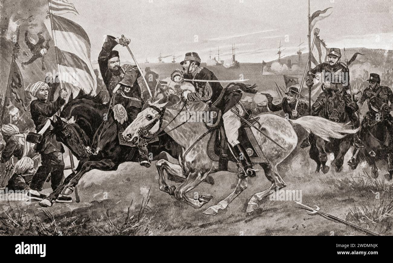 Die Schlacht von Pjöngjang, die zweite große Landschlacht des Ersten Chinesisch-Japanischen Krieges, 1894 in Pjöngjang, Korea zwischen den Armeen von Meiji Japan und Qing China. Stockfoto