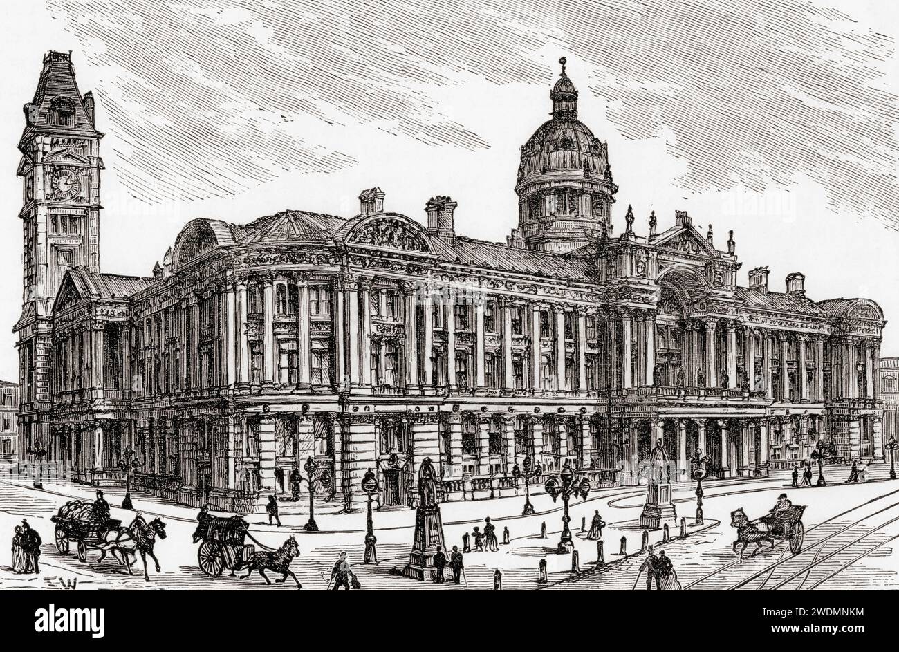 Das Council House und die Gemeindegebäude am Victoria Square, Birmingham, England, wurden hier im Jahr 1887 gesehen. From the London Illustrated News, veröffentlicht am 26. März 1887. Stockfoto