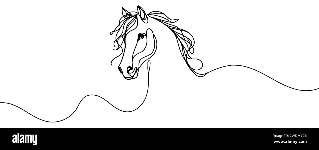 Durchgehende Einzeichenzeichnung eines isolierten Pferdes. Stock Vektor