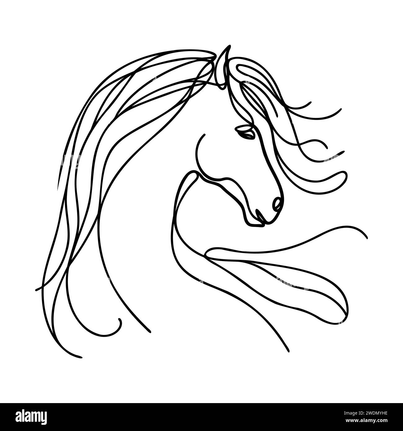 Durchgehende Einzeichenzeichnung eines isolierten Pferdes. Stock Vektor