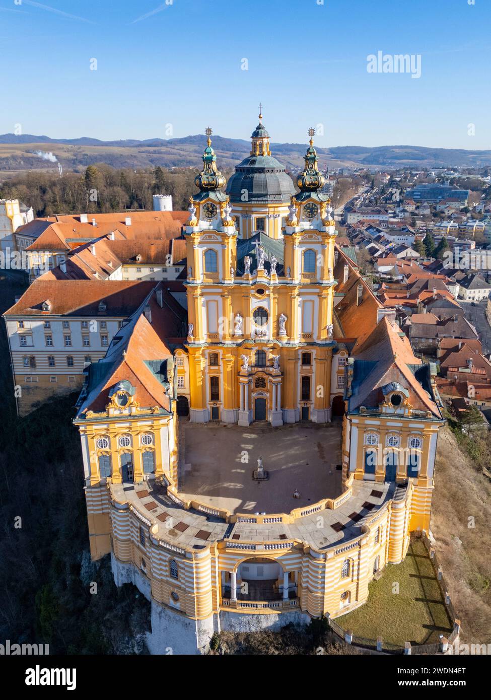 Das Kloster Melk im Wachautal, Niederösterreich. Berühmtes Touristenziel in Österreich. Stockfoto