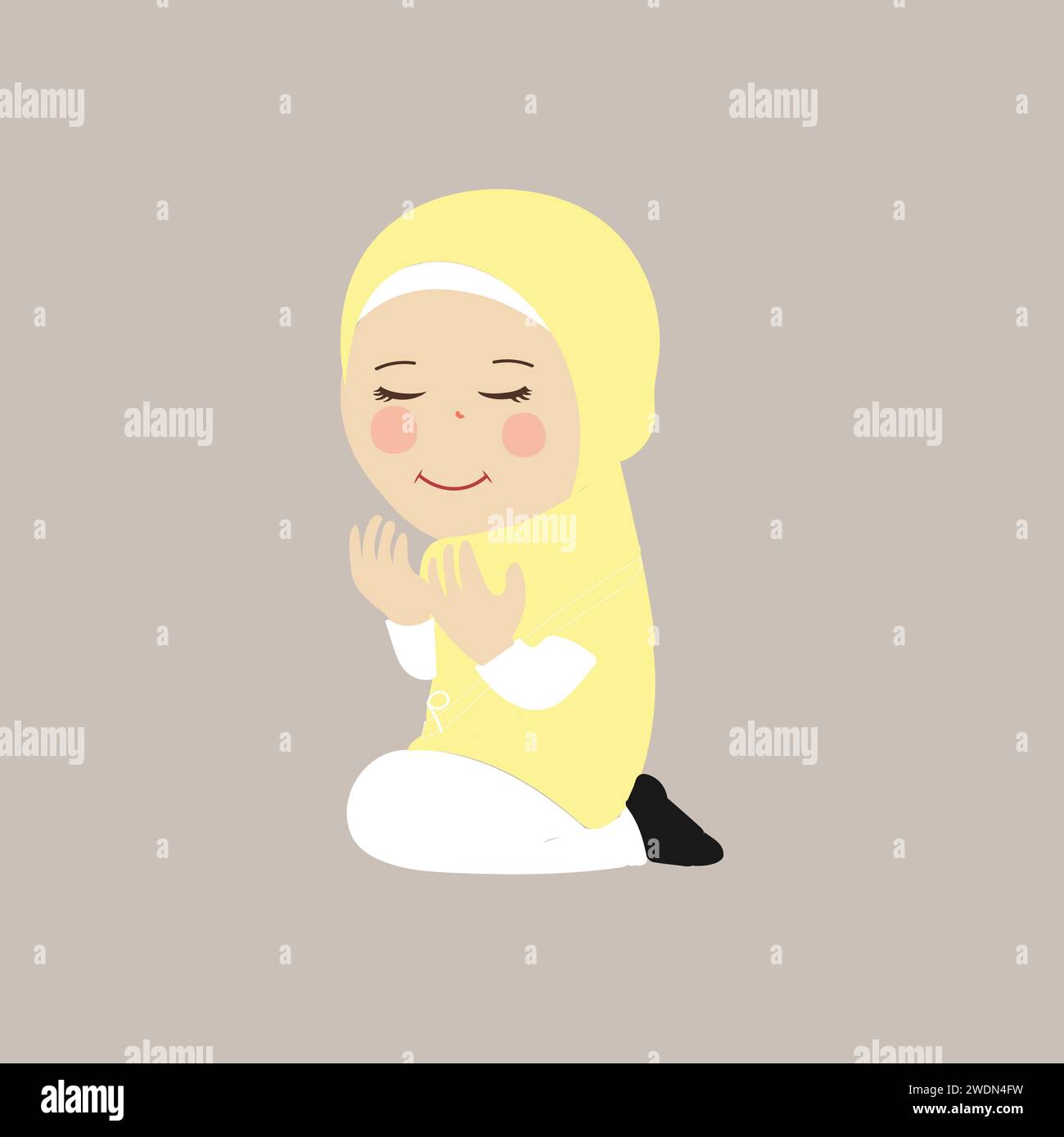 Muslimisches Kind, kleines Mädchen ramadan Cartoon Vektor Illustration. Niedliches weibliches Kind in traditioneller Kleidung. Glückliche und lächelnde Kinderfigur im Hijab. Stock Vektor