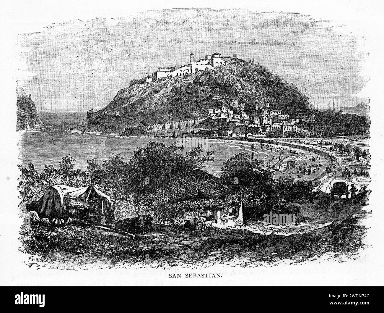 Gravur von San Sebastián, offiziell bekannt unter dem zweisprachigen Namen Donostia / San Sebastián, einer Stadt und Gemeinde im Baskischen Autonomen Gebiet, Spanien, um 1880 Stockfoto