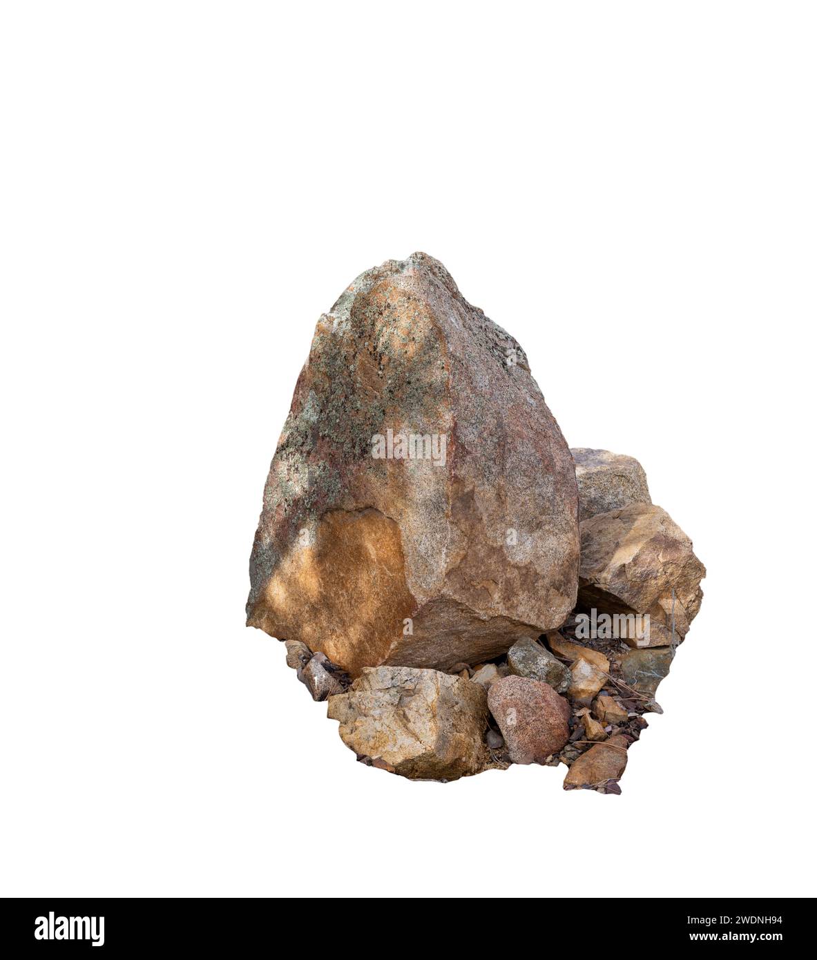 Gruppierung von Felsen und Felsbrocken mit unterschiedlichen Farben, Texturen und Größen Stockfoto