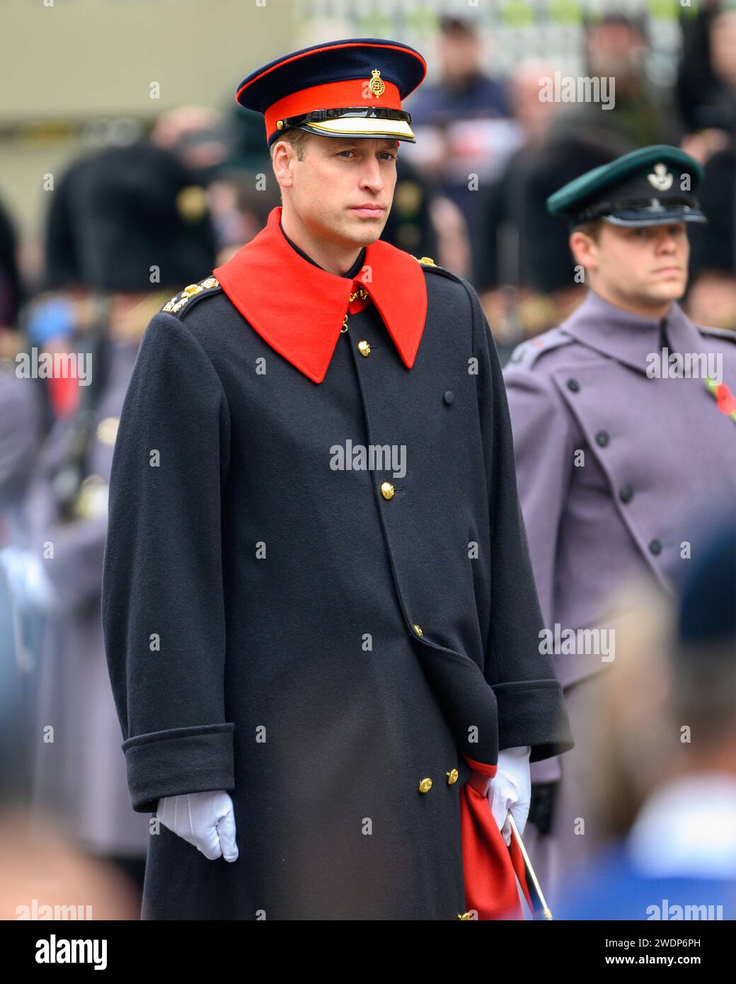 Der Prinz von Wales nimmt an der Gedenkfeier am Sonntag im Cenotaph in Whitehall Teil. November 2023 Stockfoto