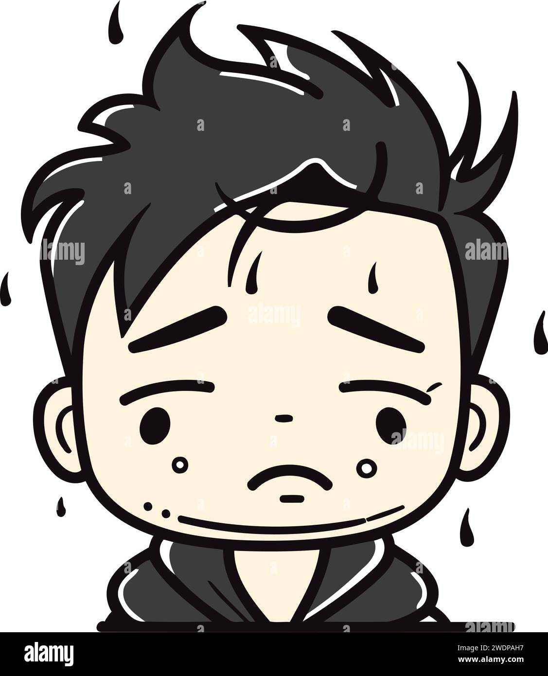 Illustration eines traurigen Jungen Gesicht mit Tränen auf der Wange. Stock Vektor