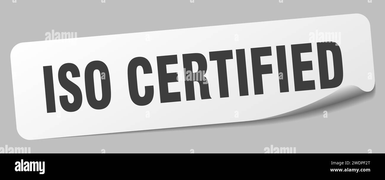 iso-zertifizierter Aufkleber. iso-zertifiziertes rechteckiges Etikett isoliert auf weißem Hintergrund Stock Vektor