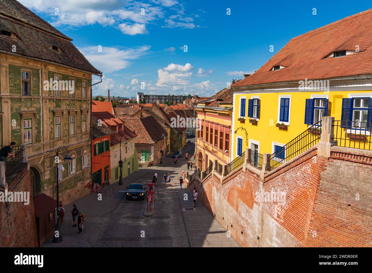 Blick auf die Straße von Sibiu, Siebenbürgen, Rumänien Stockfoto