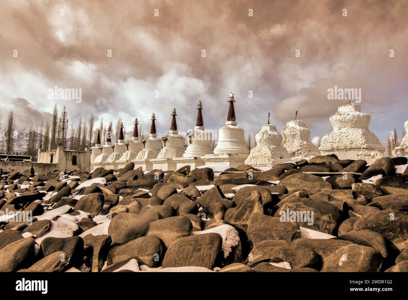 Chorten, Buddhistische Stupa, Thiksey Kloster, Leh, Ladakh, Kaschmir, Indien, Asien Stockfoto