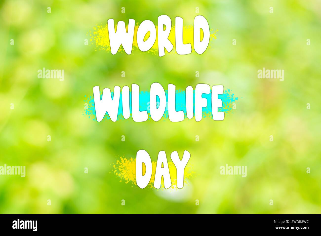 Feiern Sie die Schönheit der Natur am World Wildlife Day mit lebendiger Textanzeige Stockfoto