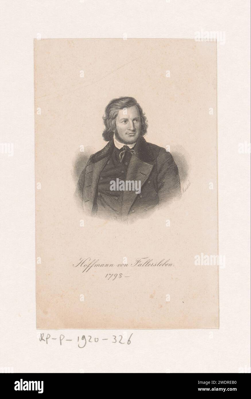 PortraT van August Heinrich Hoffmann von Fallersleben, Conrad Friedrich Merckel, 1836 - 1880 Druckpapierstich / Stahlstich historische Personen Stockfoto