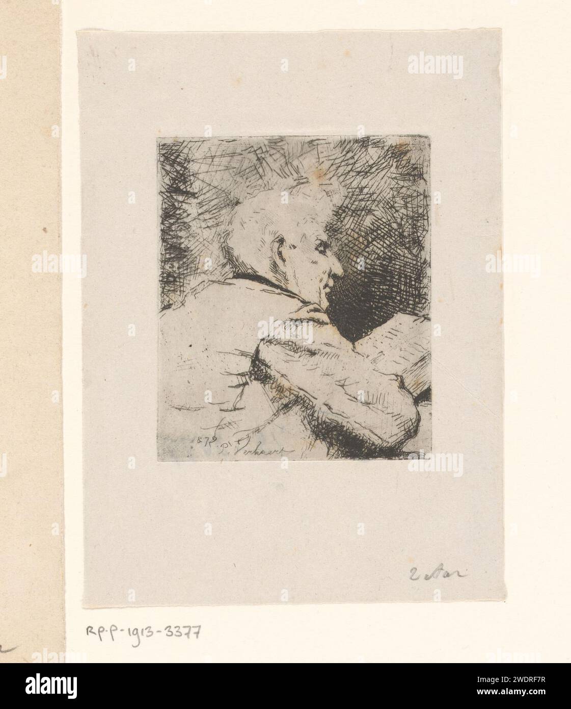 Leser Mann, Piet Verhaert, 1879 Druckpapier ÄTZEND / ROUCH Reading. Erwachsener Mann Stockfoto