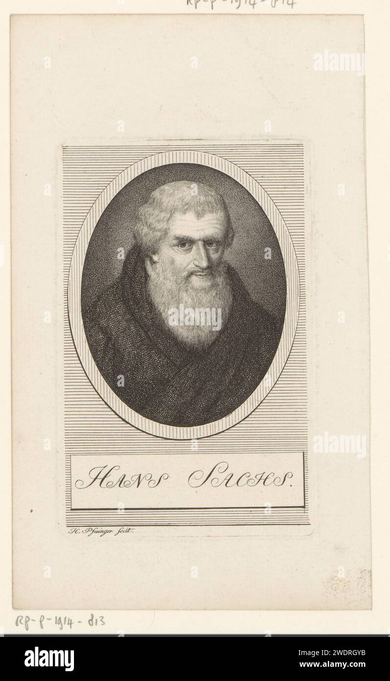 PortraT van Hans Sachs, Heinrich Pfenninger, 1759 - 1815 Druckpapier, das historische Personen graviert Stockfoto