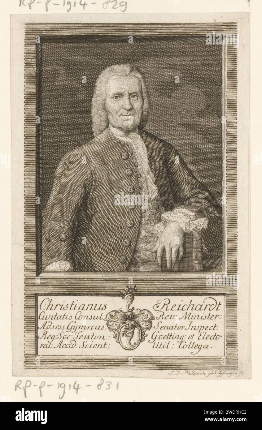 PortraT van Christian Reichart, Johanna Dorothea Sysang, 1739 - 1791 Druckpapier mit Gravur historischer Personen. Buch. Waffenlager, Heraldik Stockfoto