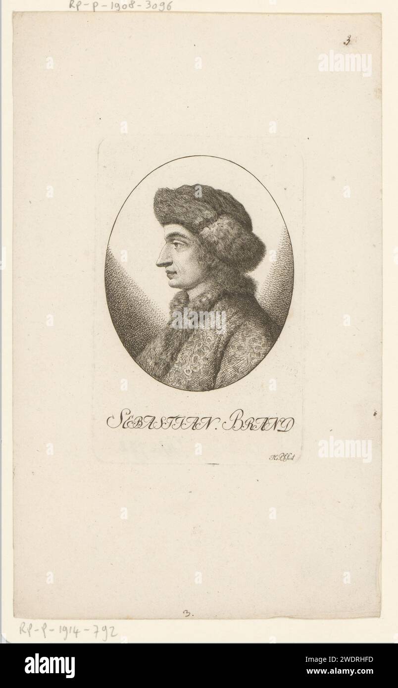 Porträt van Sebastian Brand, Heinrich Pfenninger, 1759 - 1815 Druckpapier, das historische Personen graviert Stockfoto