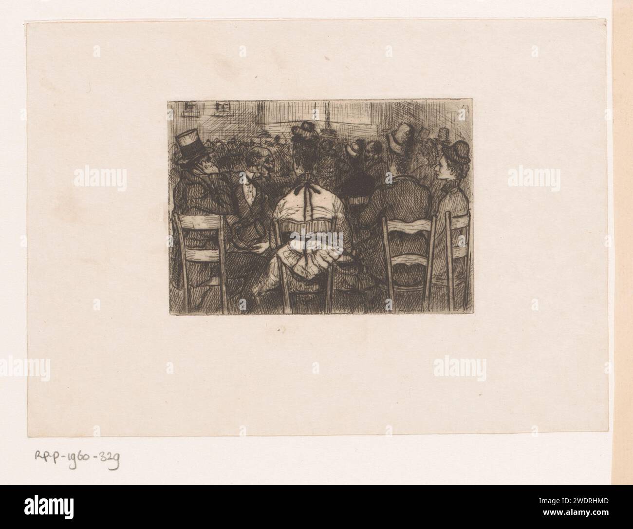 Publikum bei einem Konzert, auf der Rückseite gesehen, Xavier Mellery, 1855 - 1913 Druckpapier, das Musik-Hören ätzt. Das Publikum ~ Kunstdarbietung Stockfoto