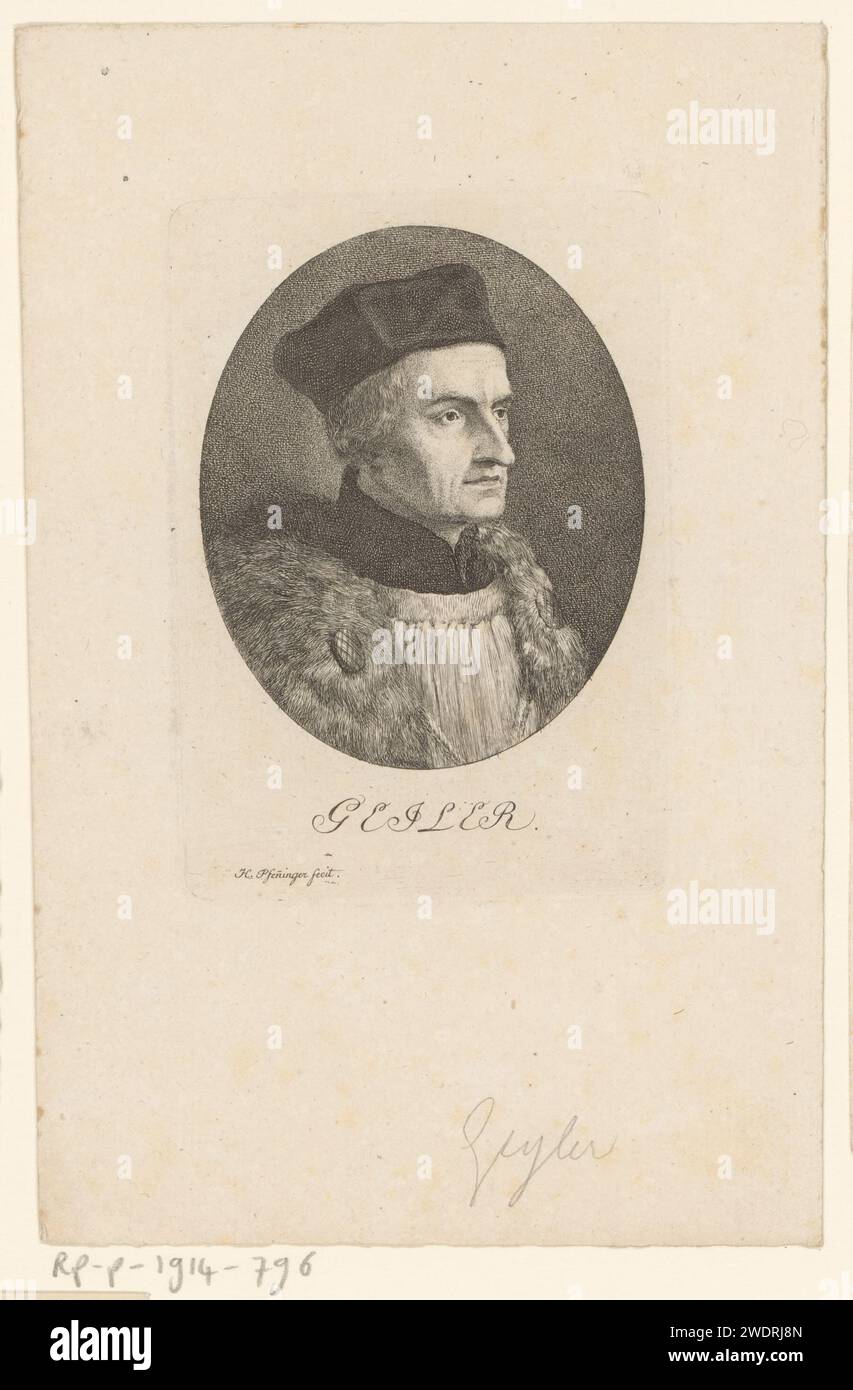 Porträt van Johannes Geiler, Heinrich Pfenninger, 1759 - 1815 Druckpapier, das historische Personen graviert Stockfoto