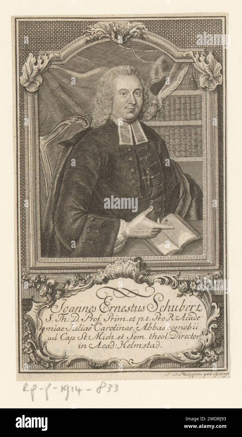 Porträt van Johann Ernst Schubert, Johanna Dorothea Sysang, nach Anton Tischbein, 1739 - 1791 Druckpapierstich historischer Personen. Buch. Bücherregale Stockfoto