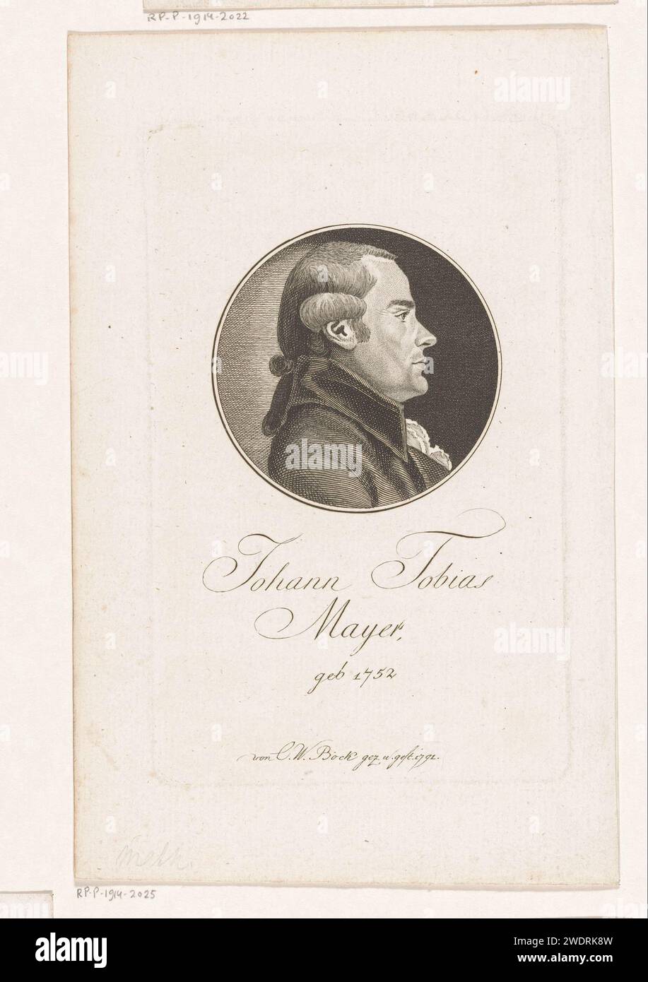 Porträt van Johann Tobias Mayer, Christoph Wilhelm Bock, 1791 Print Nürnberger Papierstich / Gravur historischer Personen Stockfoto